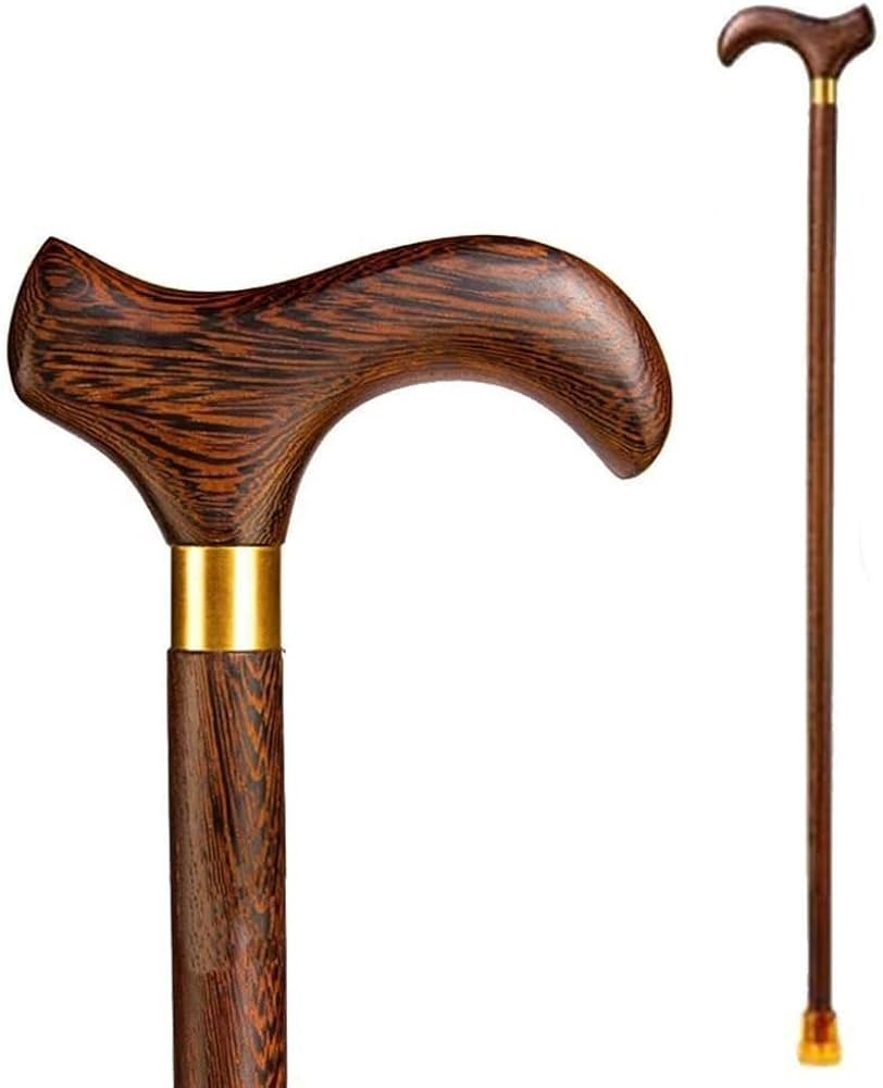 Premium Quality Walking Stick Old Man Cane Pole Carved Nob Slip Beech Wood 90cm Vintage Style Assorted Color- (Wood)