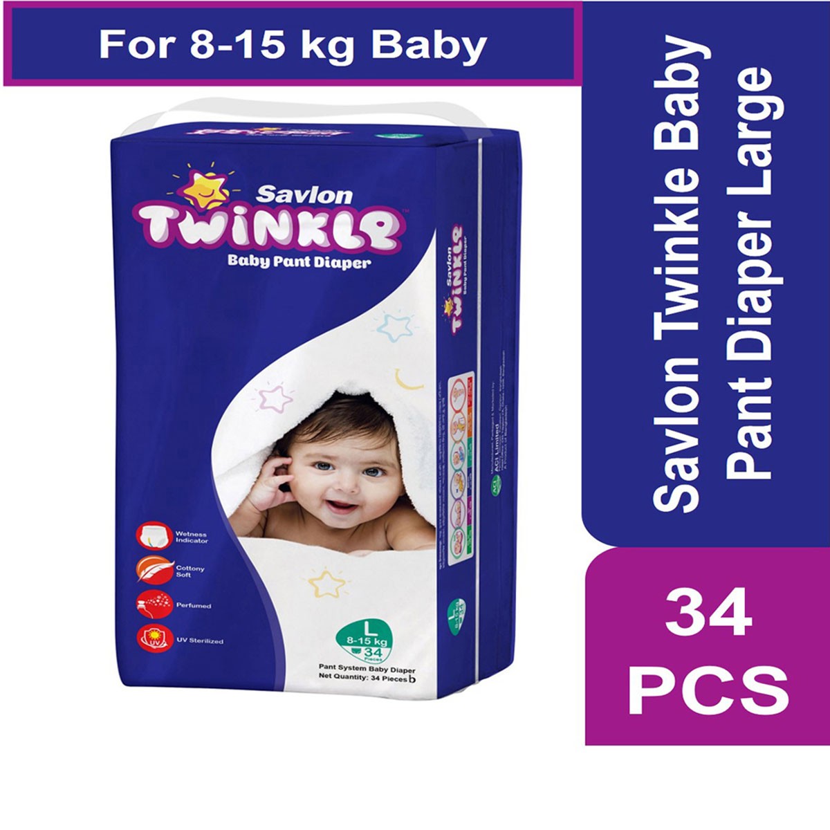 Savlon Twinkle Baby Pant Diaper Large 34'S Pack (8-15 Kg)