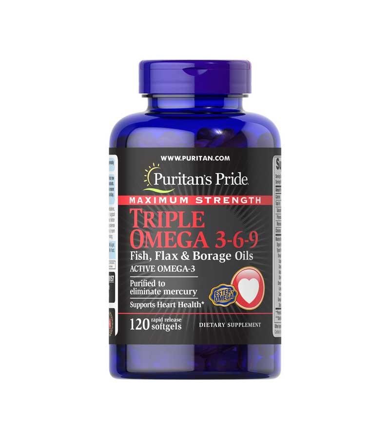 Puritan's Pride Triple Omega 3-6-9 Fish Flax & Borage Oils  120 Capsules (1 Box)