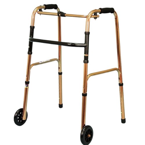 Phoenix Folding Walker with Wheel For Patient  Golden color
