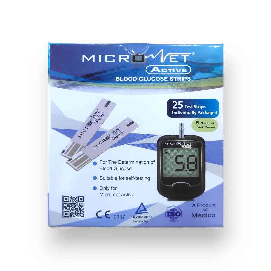 Micromet Active Glucose Test Strips - 25Pcs