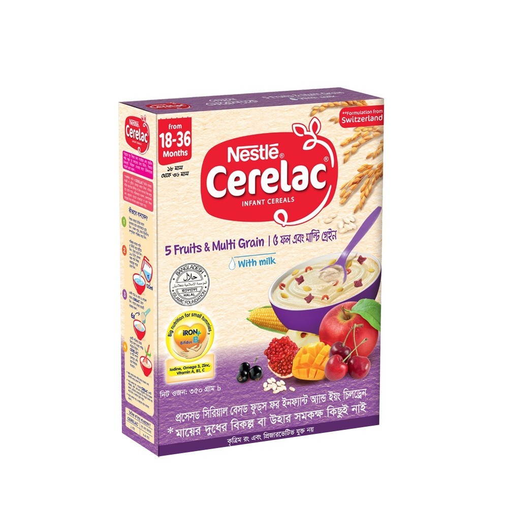 Nestlé Cerelac 5 Fruits & Multi Grain Baby Food BIB (18-36 Months) Off Baby Food - (৫ ফল এবং মাল্টি গ্রেইন With Milk)