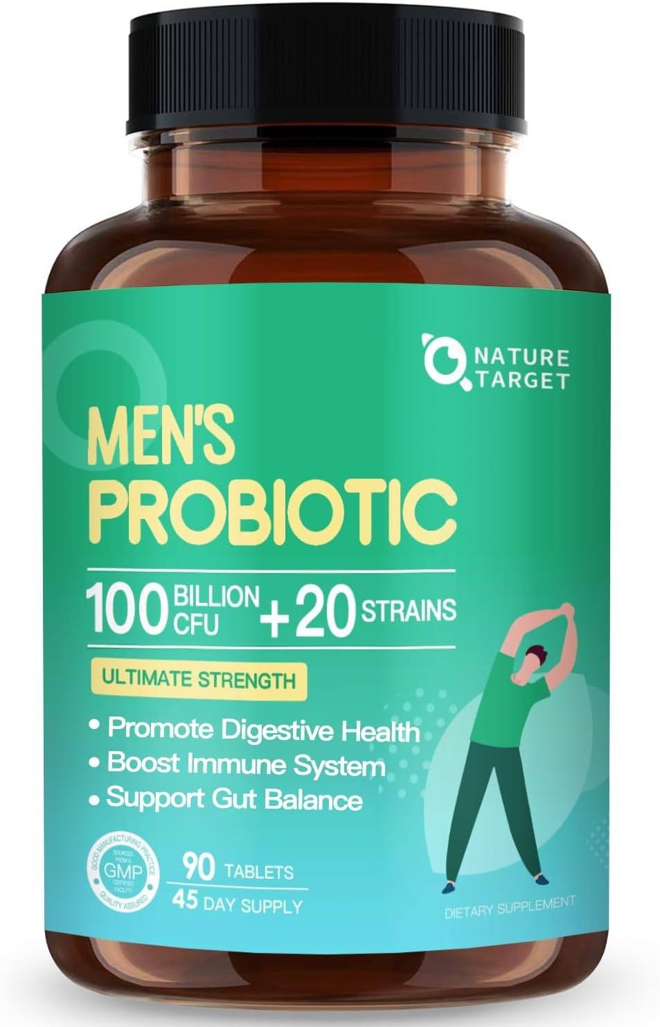 Probiotics For Men – 100 Billion CFU – 90 Tablets – With Prebiotics, Digestive Enzymes – For Digestive, Mood, Immune Support