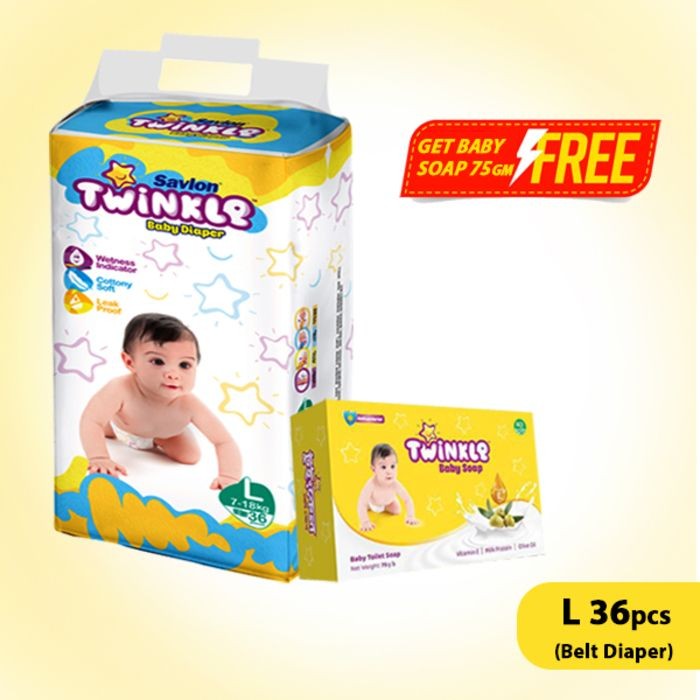 Savlon Twinkle Baby Belt Diaper Large 36pcs(Free Twinkle Baby Soap)