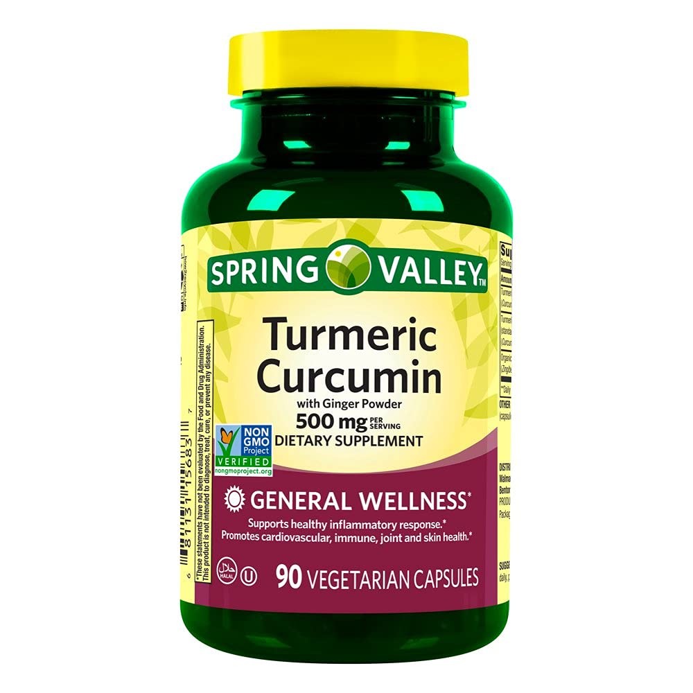 Spring Valley Turmeric Curcumin With Ginger Powder Dietary Supplement, 500 Mg, 90 Ct + “Vitamins & Minerals - A To Z - Better Idea Guide©” (1 Pack 90 Ct)